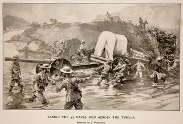 Transport du canon naval de 47 à travers le Tugela